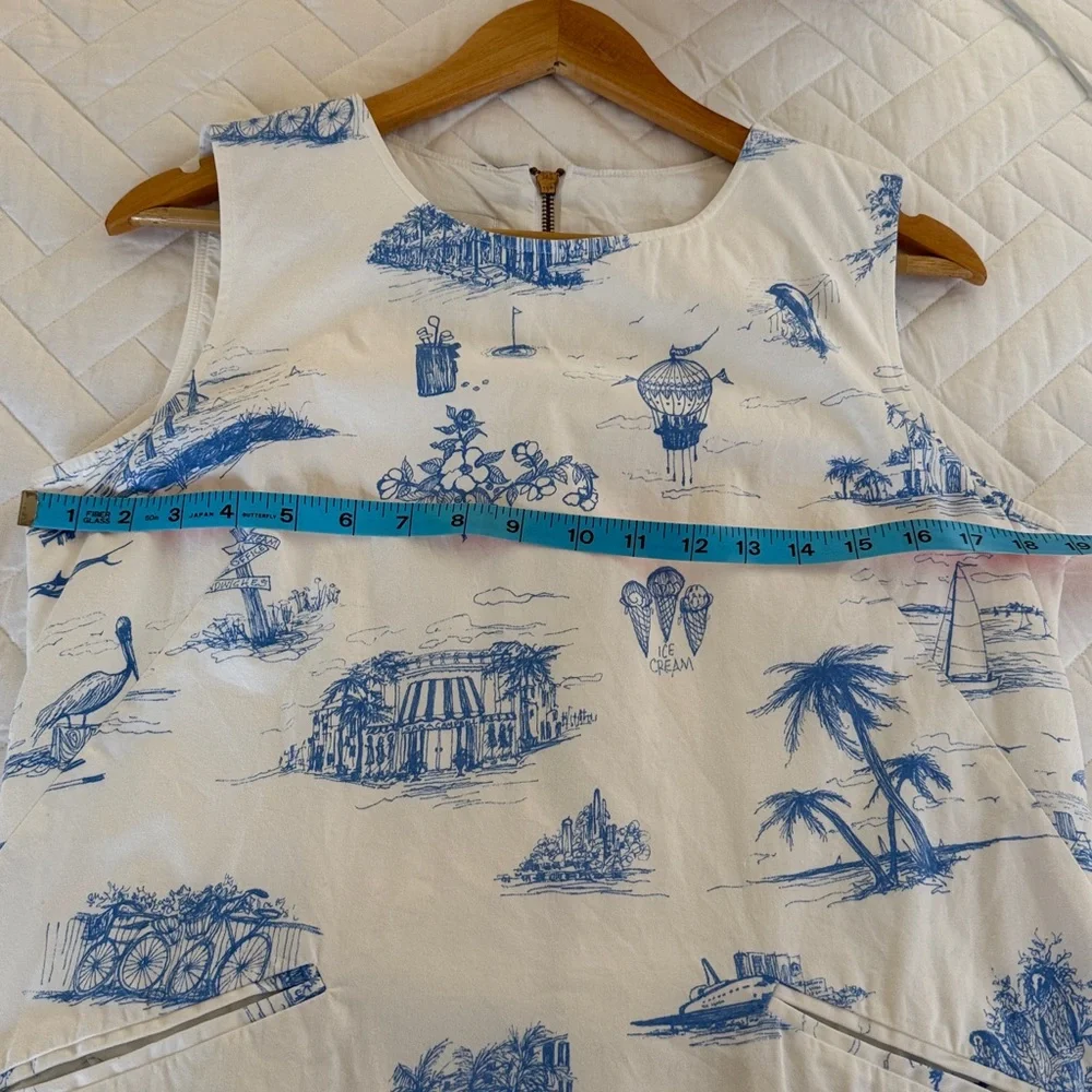 SARA CAMPBELL Nantucket Toile Blue Dress Size Medium - Picture 7 of 10